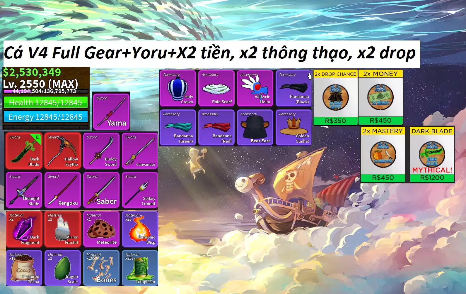 👑Yoru+ 3 Game Pass+Cá V4 Full Gear