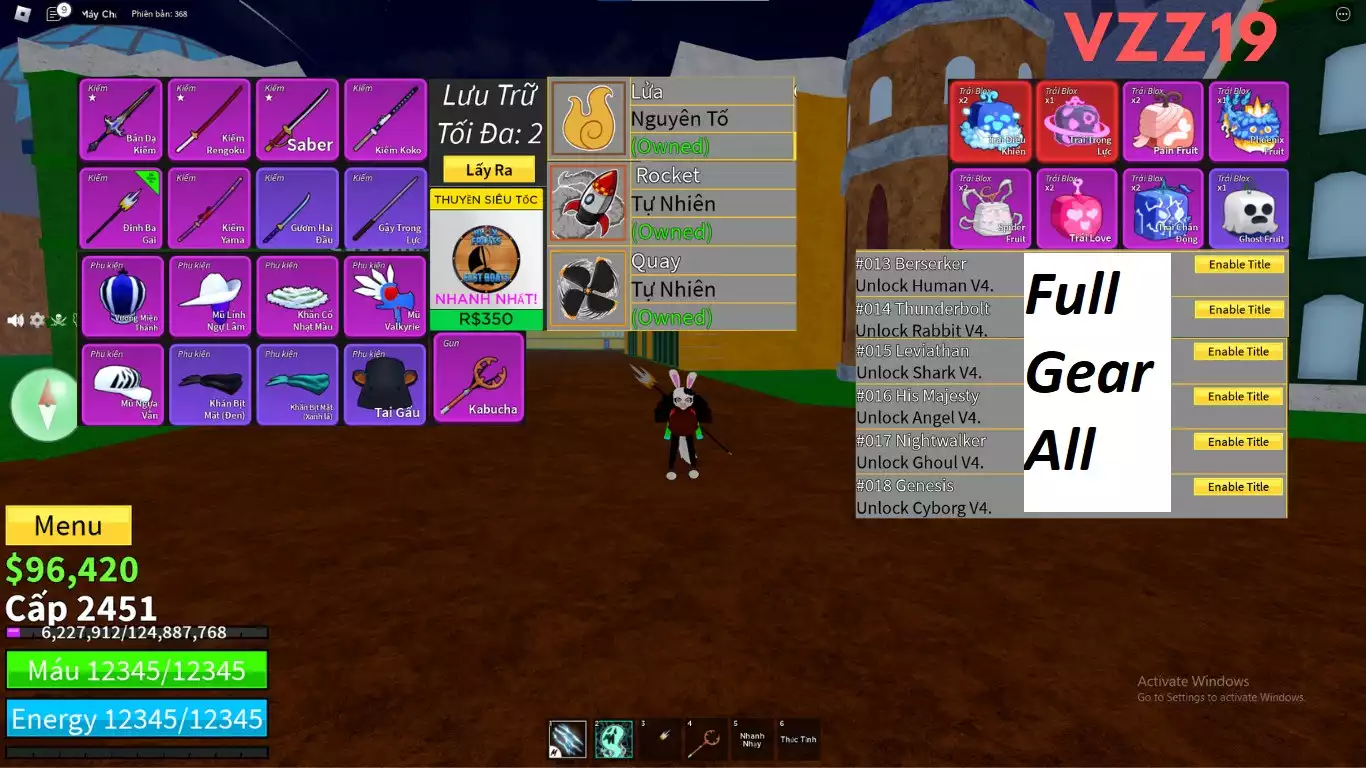 👑Full Tộc V4 Full Gear ALL +3 Trái Vĩnh Viễn