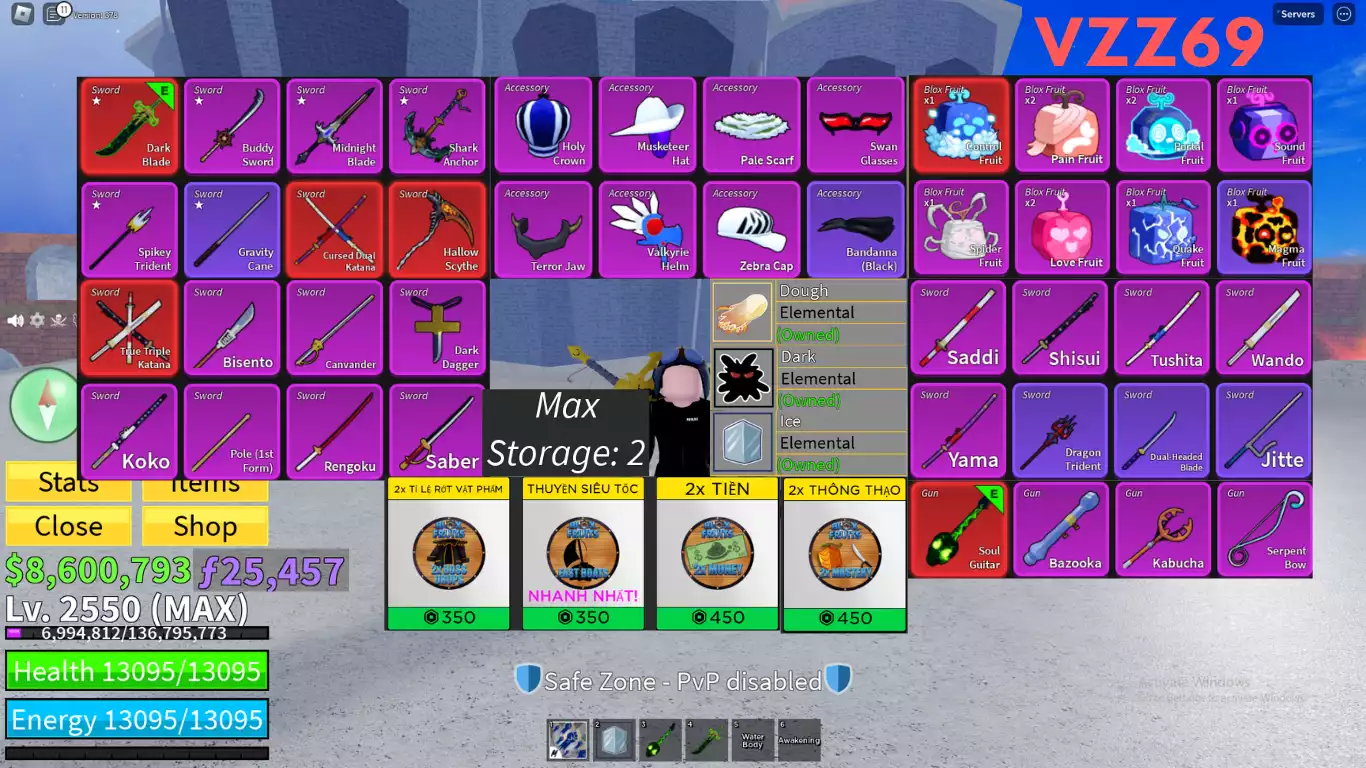 👑4 Game Pass+3 Trái Vĩnh Viễn+2 Slot Trái+Yoru