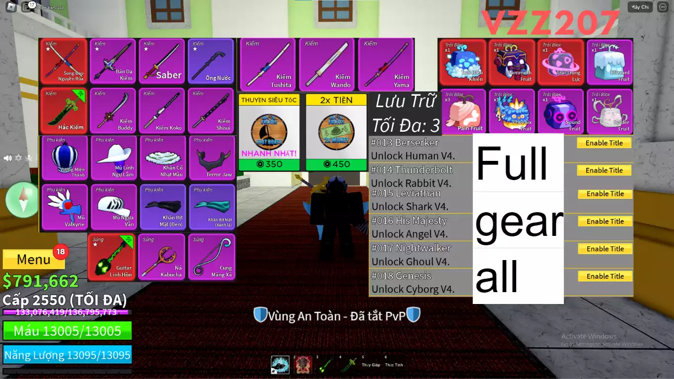 Yoru+Full Tộc V4 Full Gear ALL+3 Game pass+3 Slot Trái