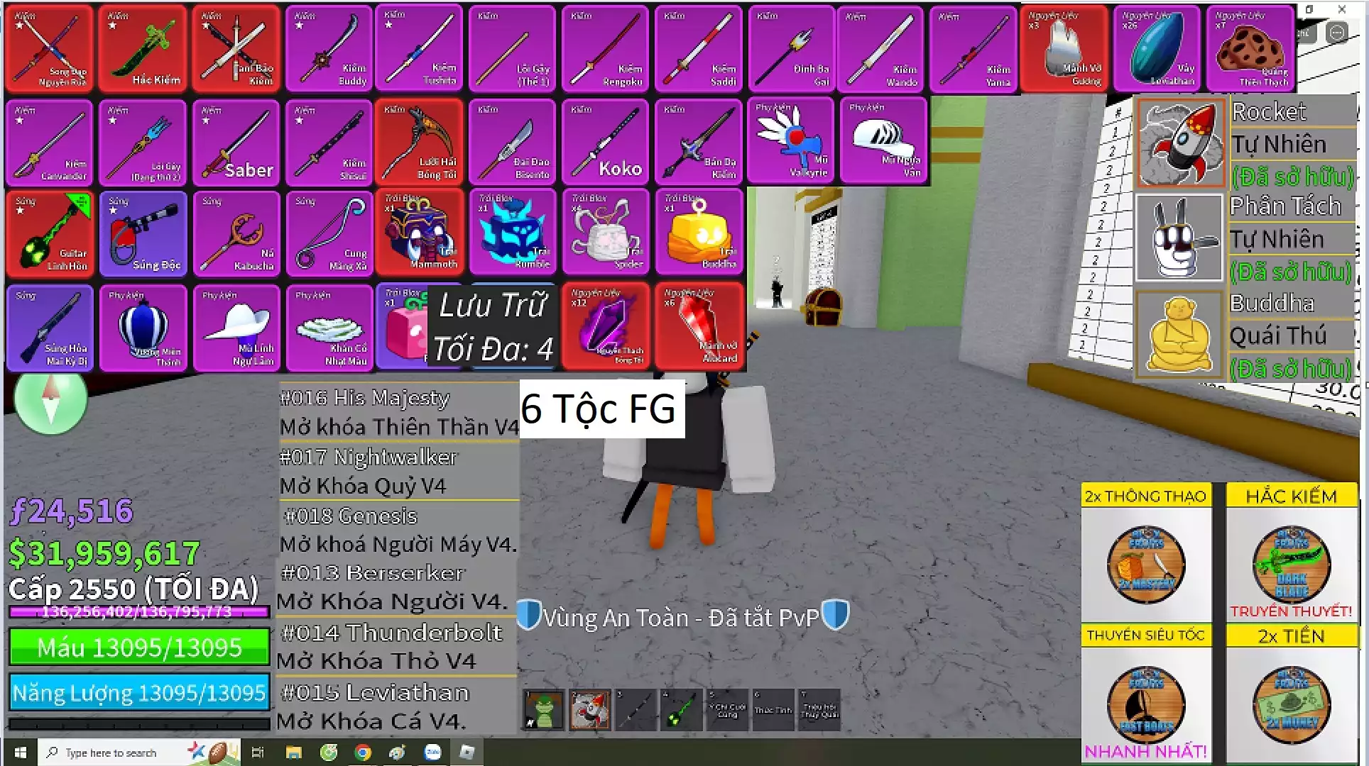 6 Tộc V4 Full Gear + 4 Slot Trái + 4 Game Pass + 3 Trái Vĩnh Viễn  +Yoru